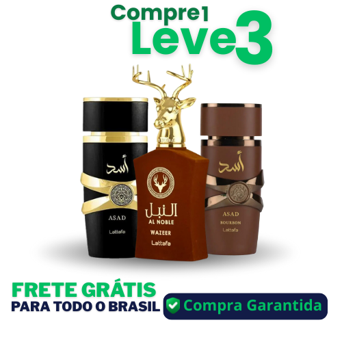 PROMOÇÃO COMPRE 1 LEVE 3 -  Asad Lattafa, Wazeer Al Noble Lattafa e Asad Bourbon - Queima de Estoque🔥  - 100ml Cada